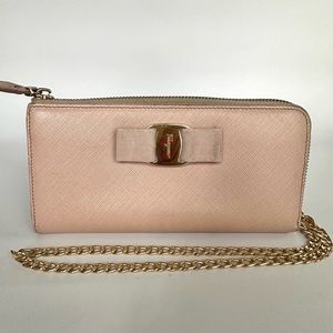 Salvatore Ferragamo light pink bow Crossbody wallet